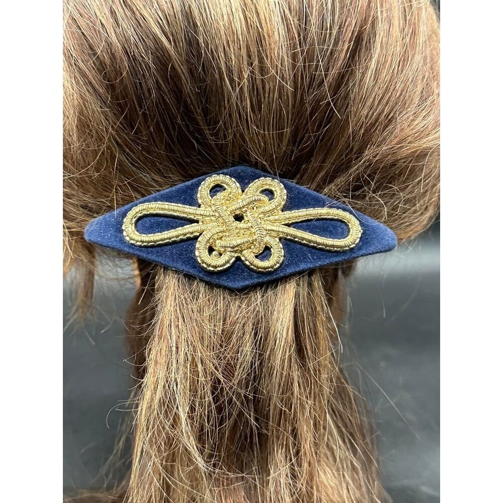 Vintage Blue and Gold  Velvet Hair Barrett Length 5 Inches